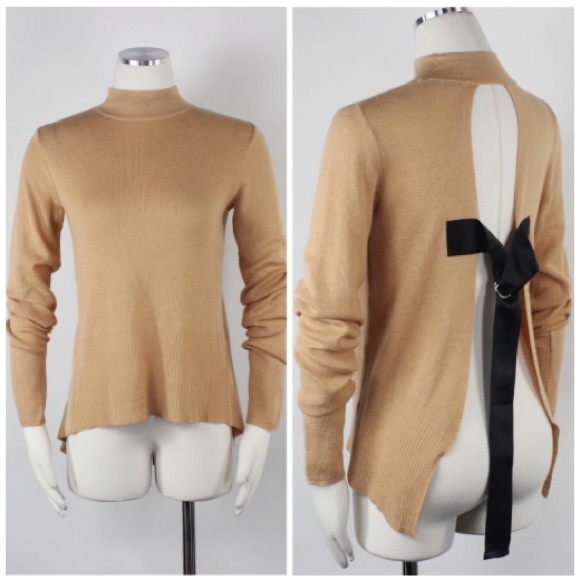 ASOS Tan Mock Neck Ribbon Back Sweater Size 16 - Picture 1 of 2